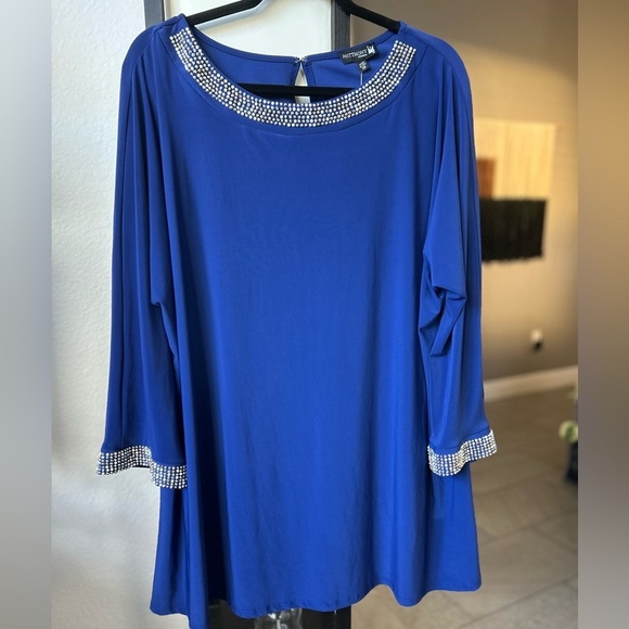 ANTHONY Originals Elegant Blue Mini Dress with Rhinestone Accents Long Sleeve 3X - Picture 4 of 11